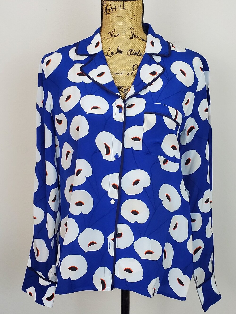 Olivia Palermo + Chelsea28 Pajama Style Silk Shirt Sz M
